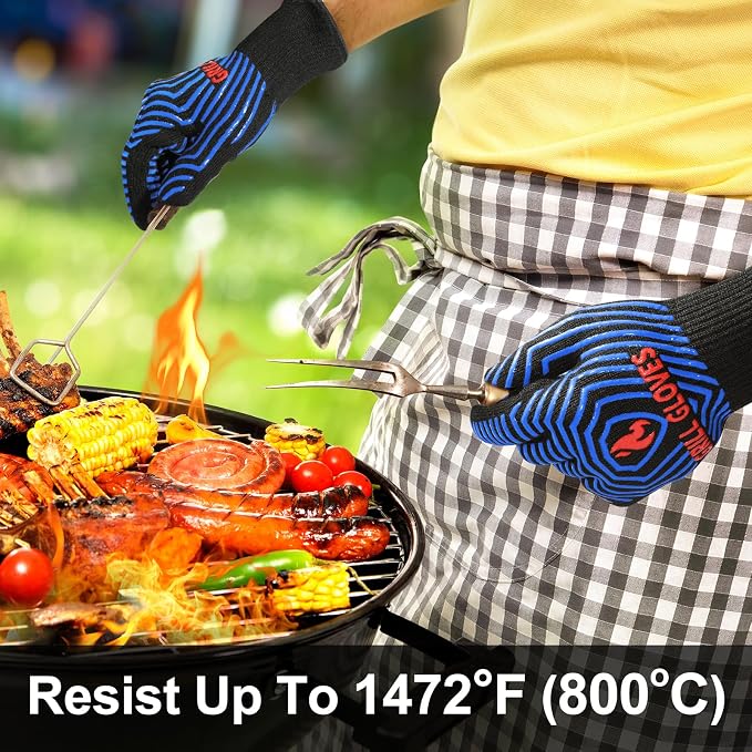 QUWIN BBQ Gloves, Oven Gloves 1472℉ Extreme Heat Resistant, Grilling Gloves - Image 3
