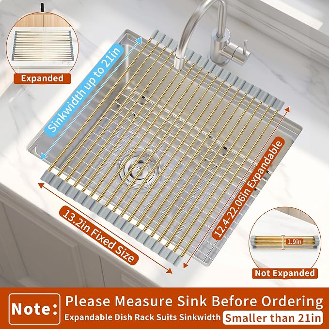 Golden Expandable Roll-UP Dish Drying Rack-Large 304 Stainless Steel Dish - Image 2