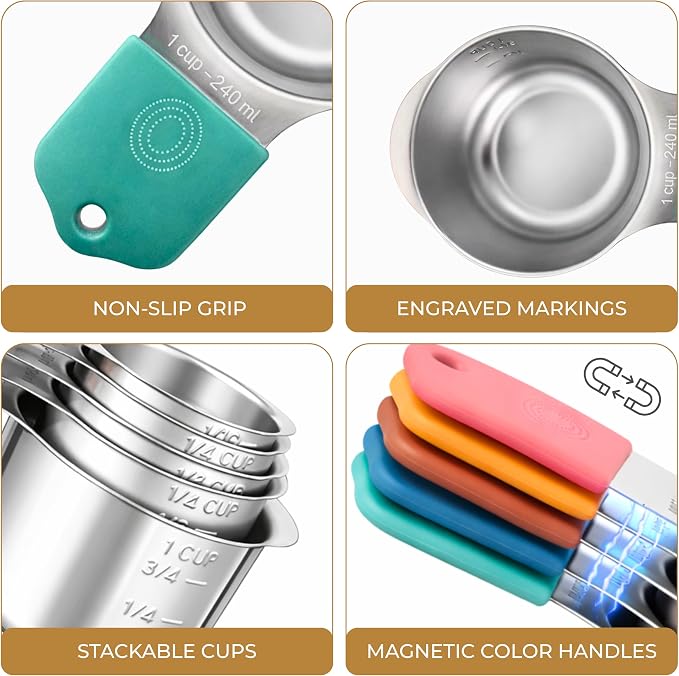 Magnetic Measuring Cups and Spoons Set, 13 Piece 304 Heavy Duty Stainless Steel - Image 5