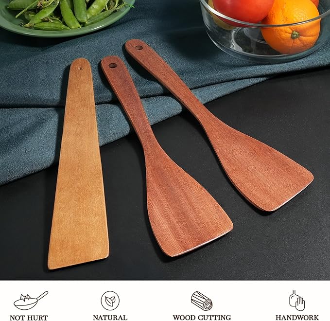 3Pcs Wooden Spatulas, 12inch Long Handle Flat Spatula Set - Image 2