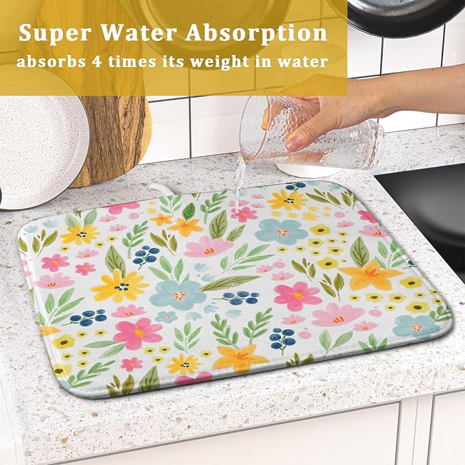 Spring Dish Drying Mat for Kitchen Counter Cute Floral Summer Holiday - Image 7