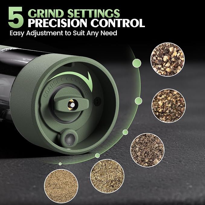 Salt and Pepper Grinder Set Mom Gifts, Electric Automatic Green Salt Pepper - Image 2