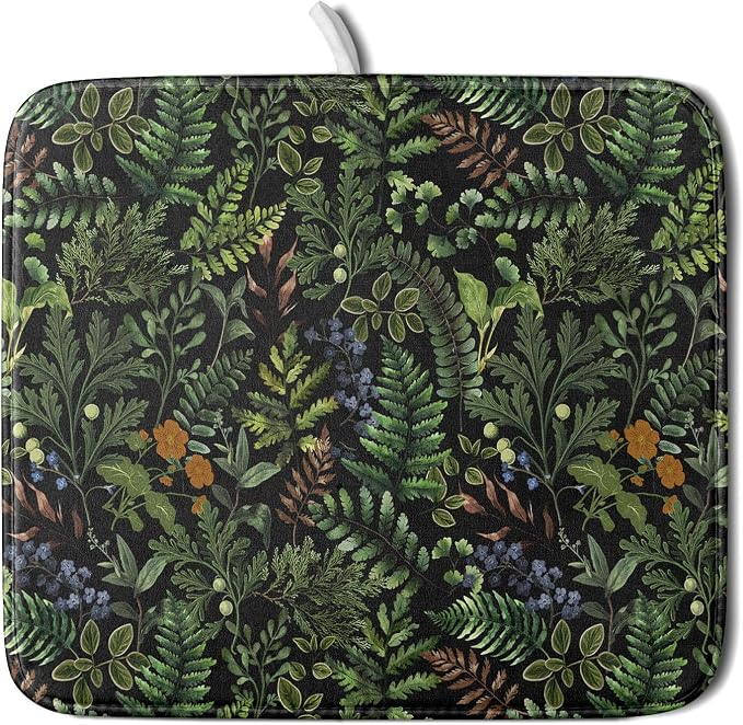 Black Sage Green Plant Dish Drying Mat by Anyako