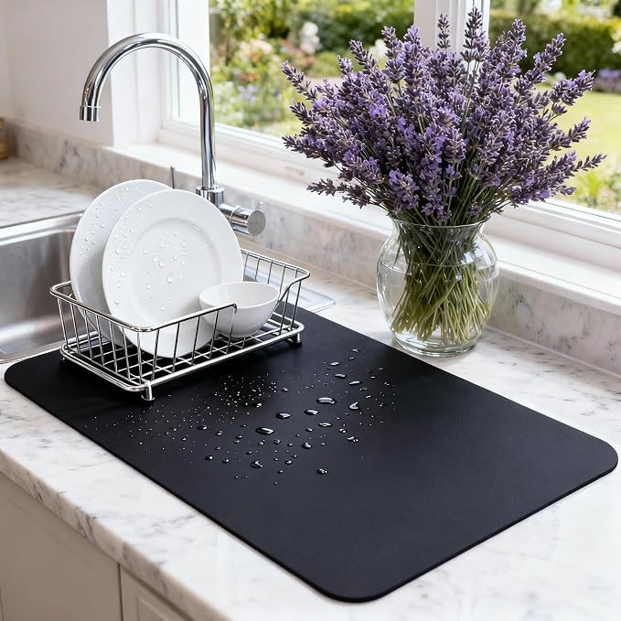 Dish Drying Mat Super Absorbent – 24" x 16" Coffee Mat by STRABELLAHOMEKITCHEN