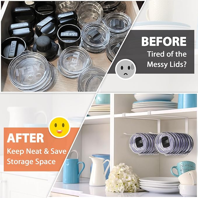 2 Pack Tumbler Lid Organizer, Horizontal Tumbler Lid Storage Hook to Hold Up 20 - Image 5