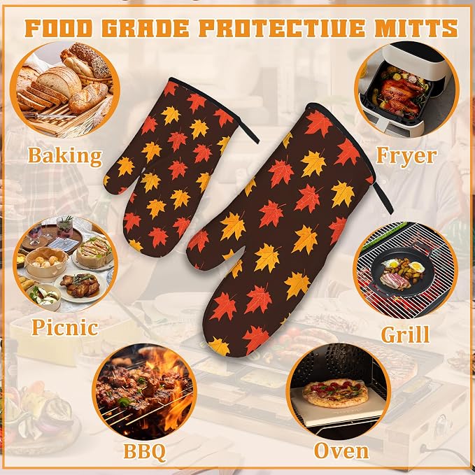 Maple Leaf Oven Mitts and Pot Holders Set, Autumn Kitchen Decor Heat Resistant - Image 5