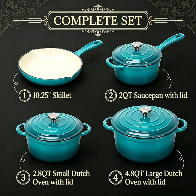 QuliMetal Enameled Cast Iron Cookware Set, 4-Piece Pots and Pans Set - Image 2