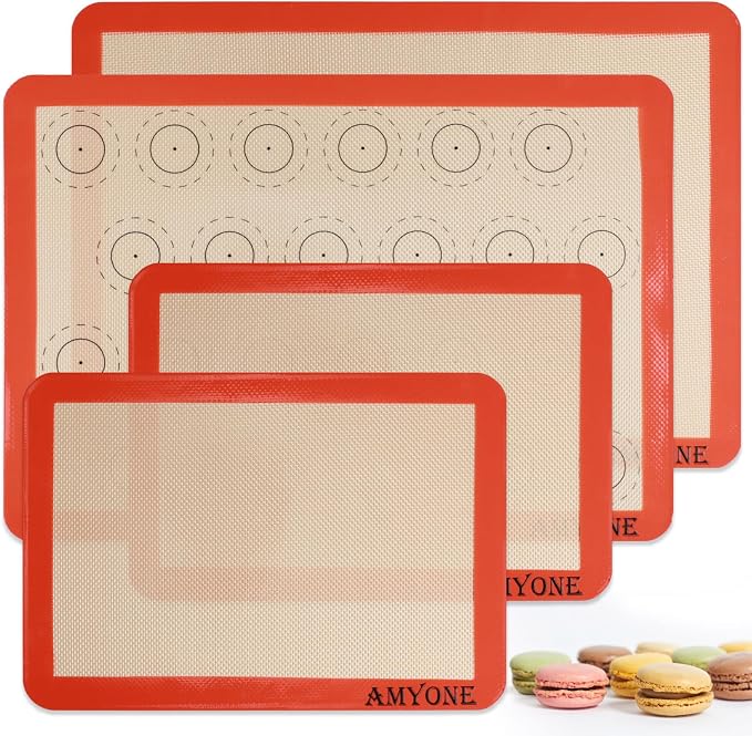 Silicone Baking Mats Set of 4, Non Stick Reusable Silicone Liners by AMYONE