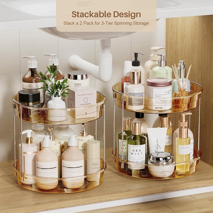 LAMU 12inch 2 Tier Lazy Susan Turntable Organizer Rotating Spice Rack - Image 5