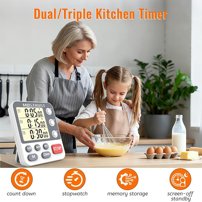 Digital Dual Kitchen Timer, 3 Channels Countdown Triple Timer - Image 2