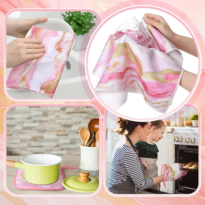 Leinuosen 8 Pcs Kitchen Towels and Dishcloths Sets Oven Mitts and Pot Holders - Image 6