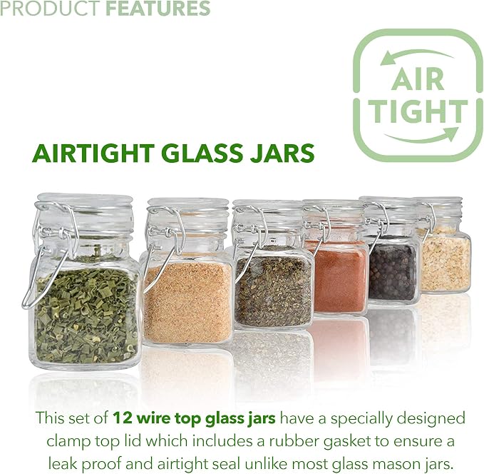 Small Square Glass Jars with Airtight Round Lids, Empty Spice Containers with - Image 2