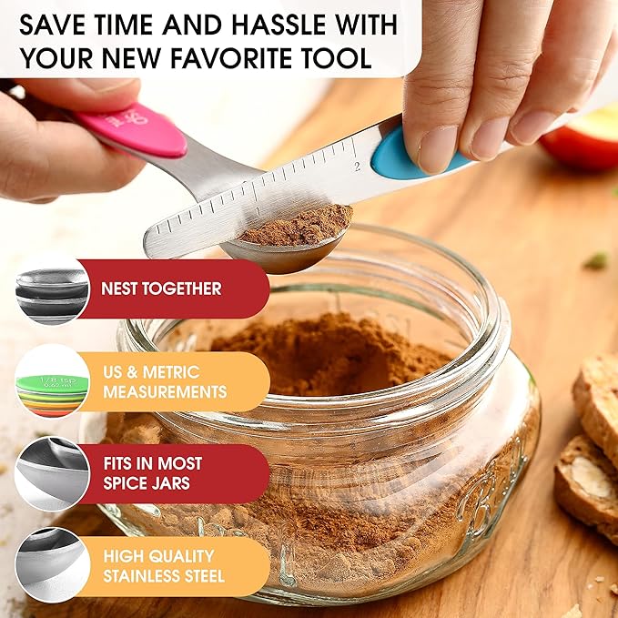 Spring Chef Stainless Steel Magnetic Measuring Spoons Set of 8 - Image 5