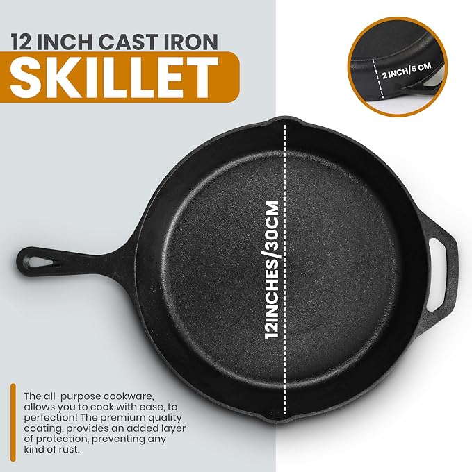 Utopia Kitchen Premium Saute Frying Pan 12 Inch, Cast Iron Chefs Pan, Pre - Image 2