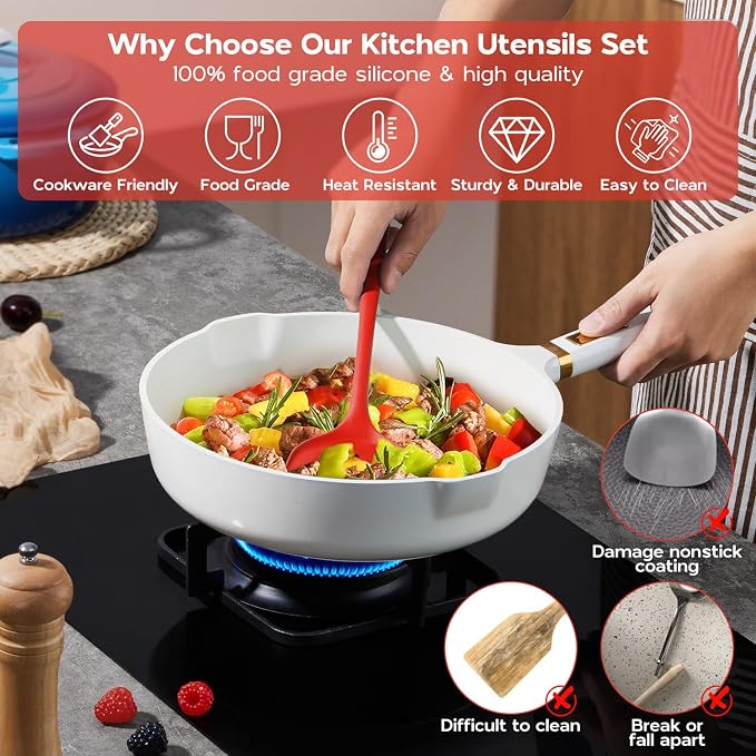 Onader Silicone Cooking Utensils Set, Heat Resistant Kitchen Tool Kit, Nonstick - Image 3