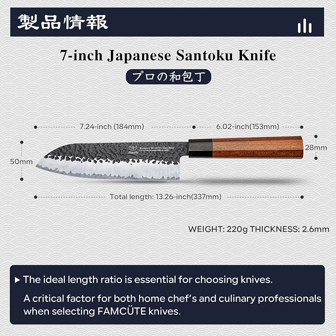 FAMCÜTE Santoku Knife 7 inch, Hand Forged 5 Layers 9CR18MOV High Carbon Steel - Image 3