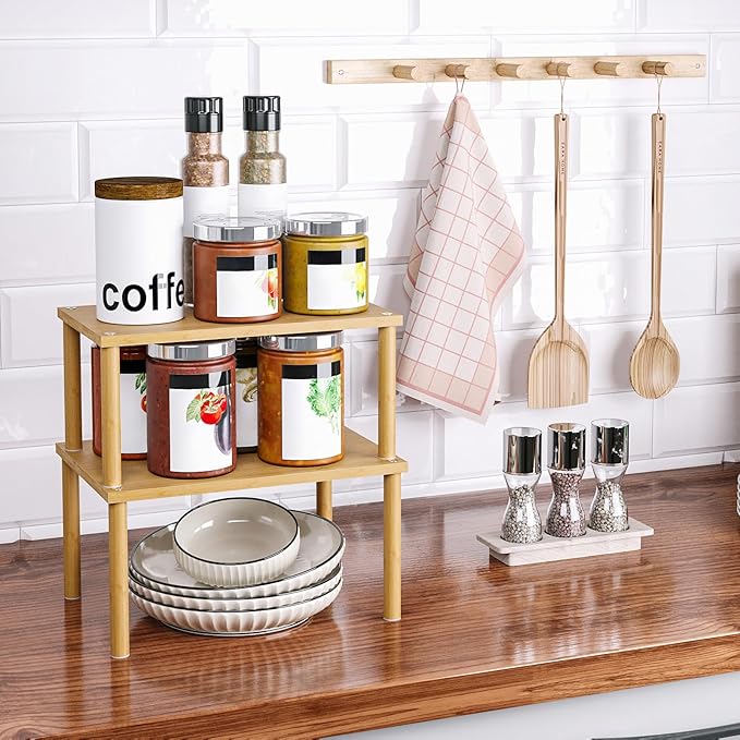 VERTORGAN Cabinet Organizer Shelf, Kitchen Counter Shelves, Bamboo Stackable - Image 3