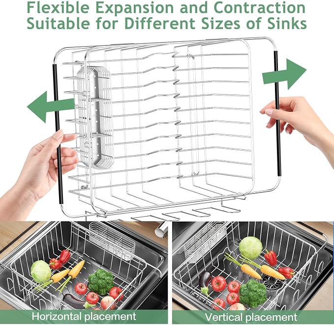 Fanbsy Dish Drying Rack in Sink, Extendable Stainless Steel Dish Drainers - Image 6