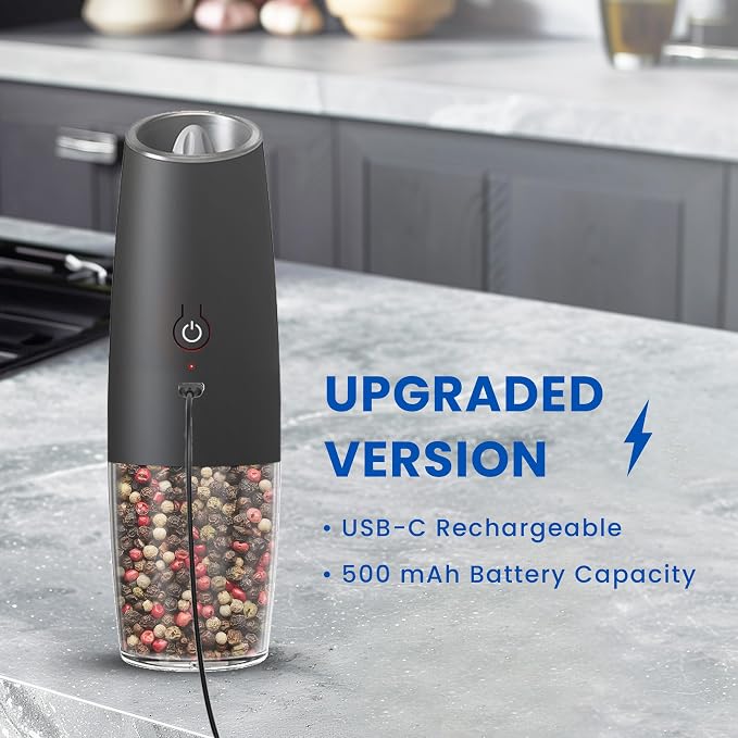 UNNEES Rechargeable Electric Salt and Pepper Grinder, gravity electric salt and - Image 2