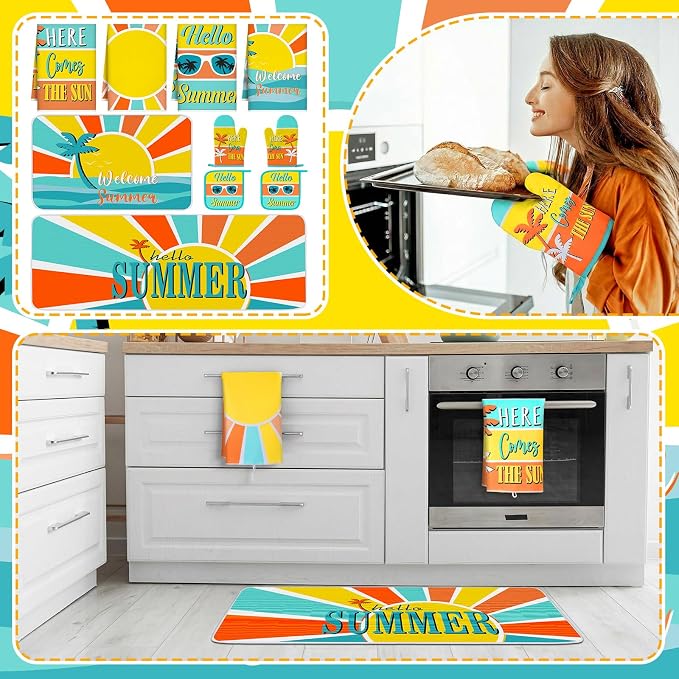 Fourluoo 10 Pcs Hello Summer Kitchen Decor and Accessories Sunshine Beach Oven - Image 2