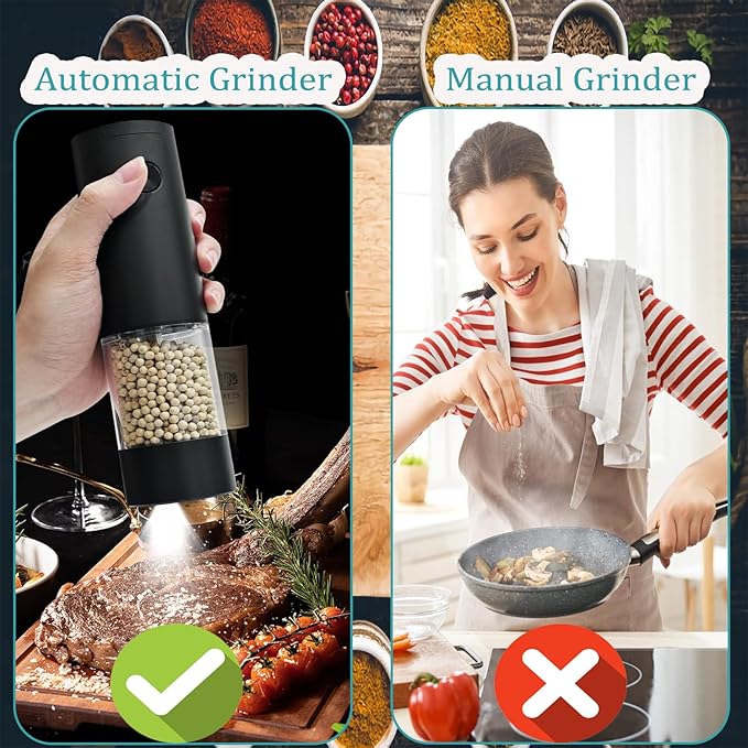 Electric Salt and Pepper Grinder Set, Automatic Salt Pepper Mill Grinder - Image 4