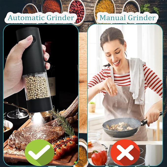 Electric Salt and Pepper Grinder, Automatic Battery Pepper Mill Shakers - Image 4