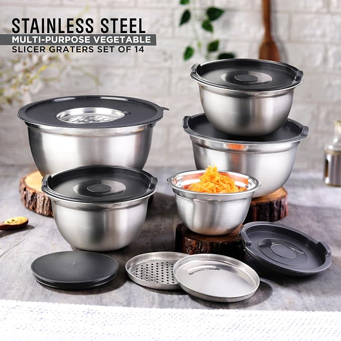 AVADOR Premium Brushed Stainless Steel Mixing Bowls Sets, Space Saving - Image 6