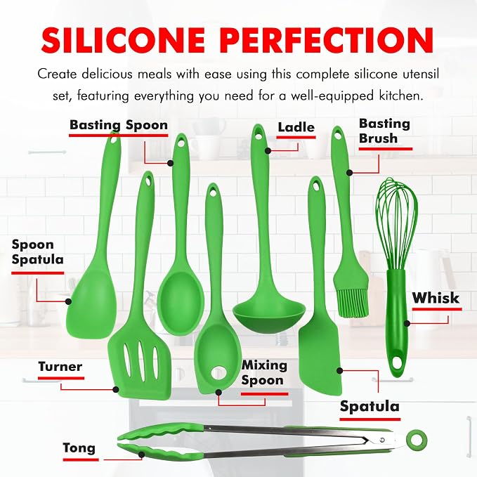 Chef Craft 9 Piece Green Premium Silicone Kitchen Tool Set - Image 4