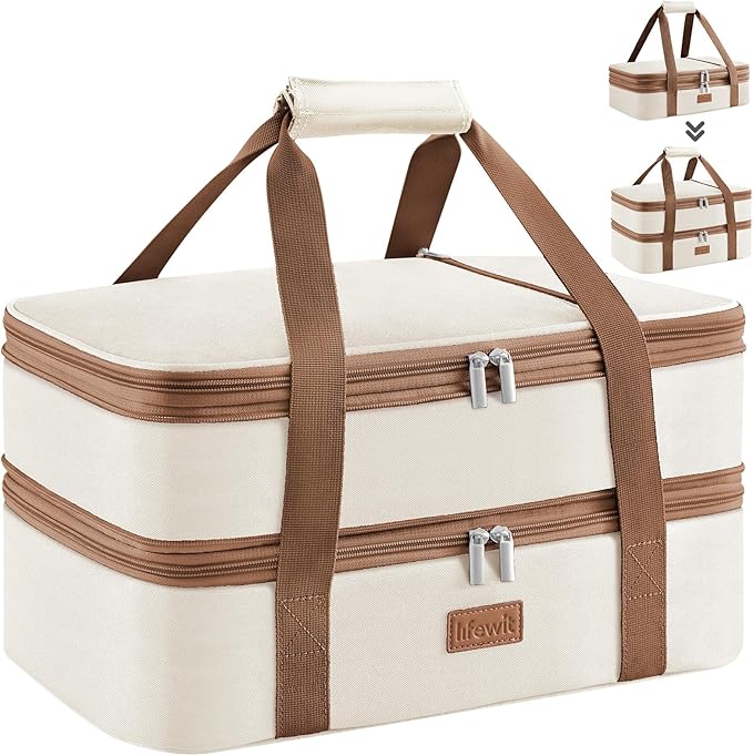 Lifewit Insulated Double Decker Casserole Carrier, Expandable Lasagna Lugger by Lifewit