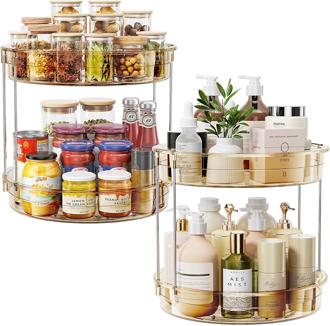 LAMU 2 Pack 2 Tier Lazy Susan Turntable Organizer 12'' Rotating Spice Rack by YourHome-OrganizationHelper