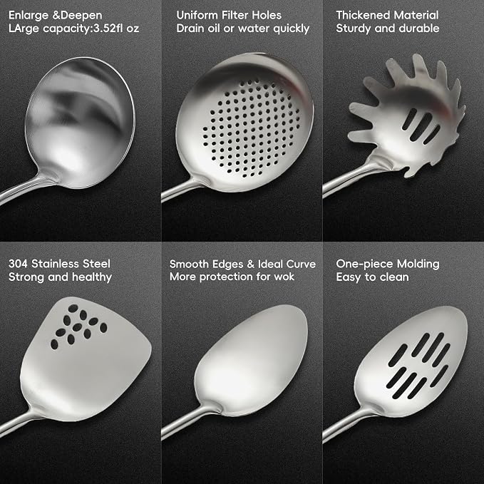 Izurok 18/10 Stainless Steel Kitchen Utensils Set, 6 Piece Cooking Utensils - Image 4
