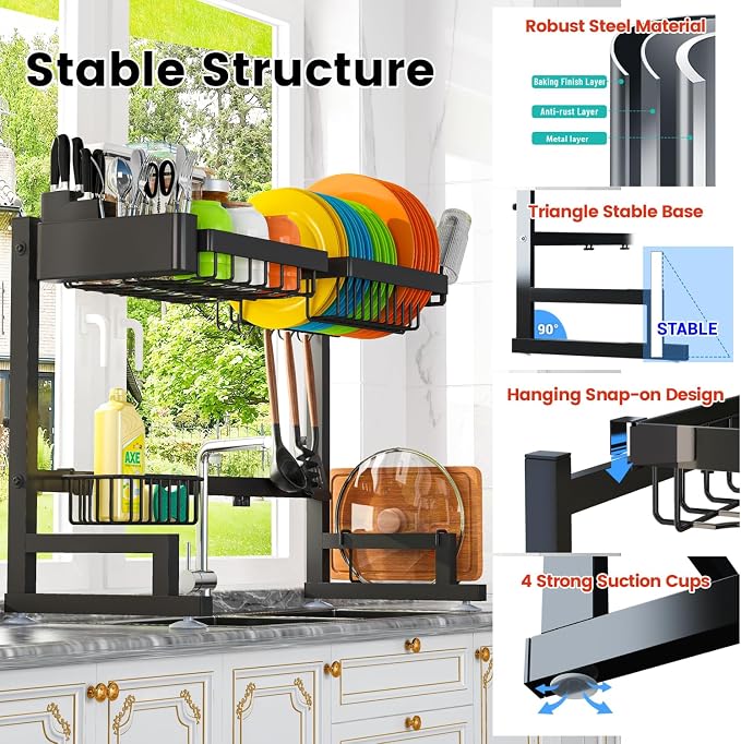 ADBIU 【Fit Sink 24.5"- 32" L 2023 Version Over Sink Dish Drying Rack Snap-On - Image 4