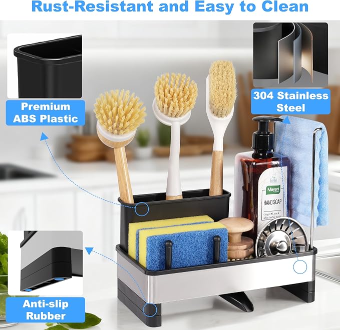 Kitchen Sink Caddy Organizer, Stainless Steel Sponge Holder, Kitchen Caddy Sink - Image 4