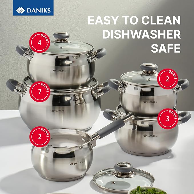 Daniks Modern 10-Piece Stainless Steel Cookware Set - Image 2
