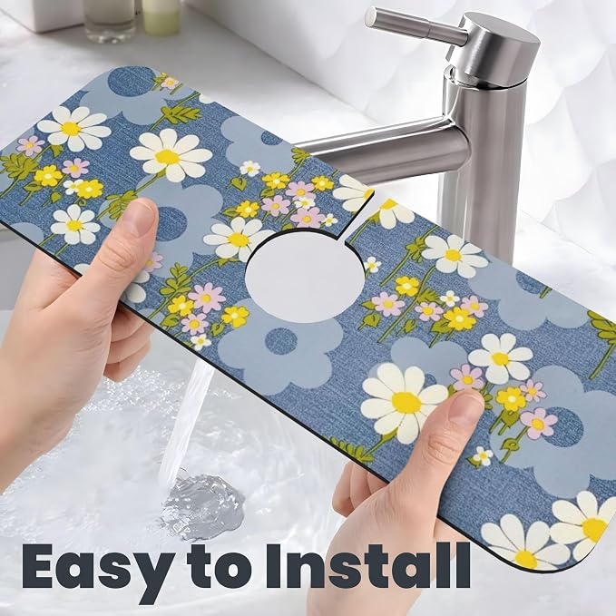 Daisy Flowers Dish Drying Mat for Kitchen Counter, Large Drying Kitchen Mat - Image 8