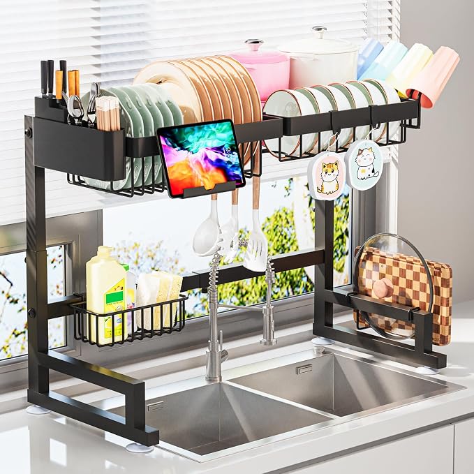 ADBIU Over The Sink Dish Drying Rack Snap-On Design 2 Tier Large Dish Rack by ADBIU