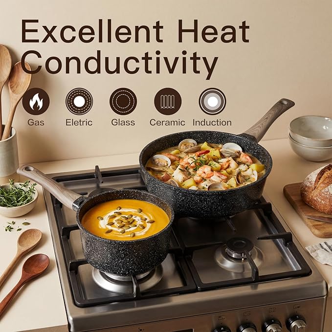 Pots and Pans Set Nonstick 22 Pcs, Ceramic cookware set Non-Toxic Coating Inky - Image 3
