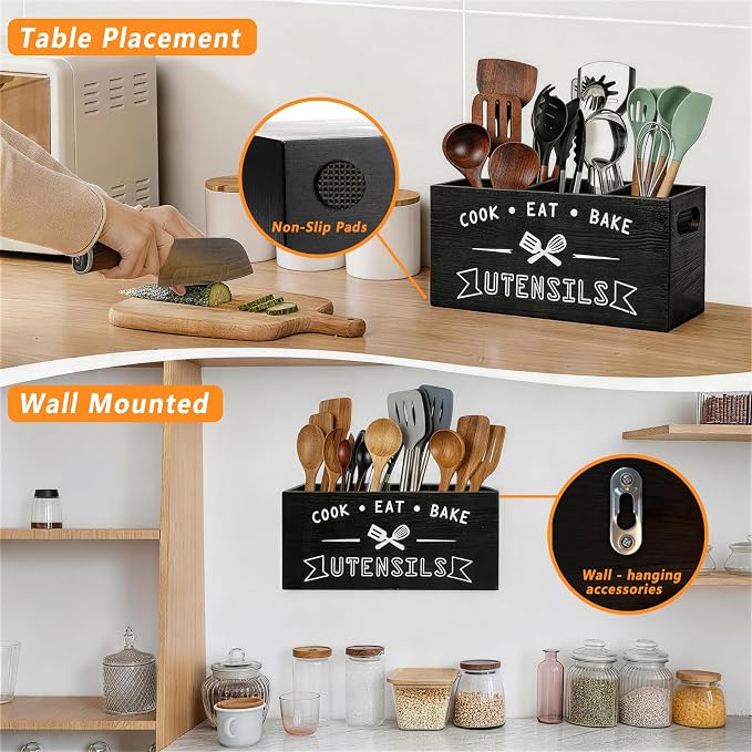 Large and Durable Wooden Kitchen Utensil Holder - Image 5