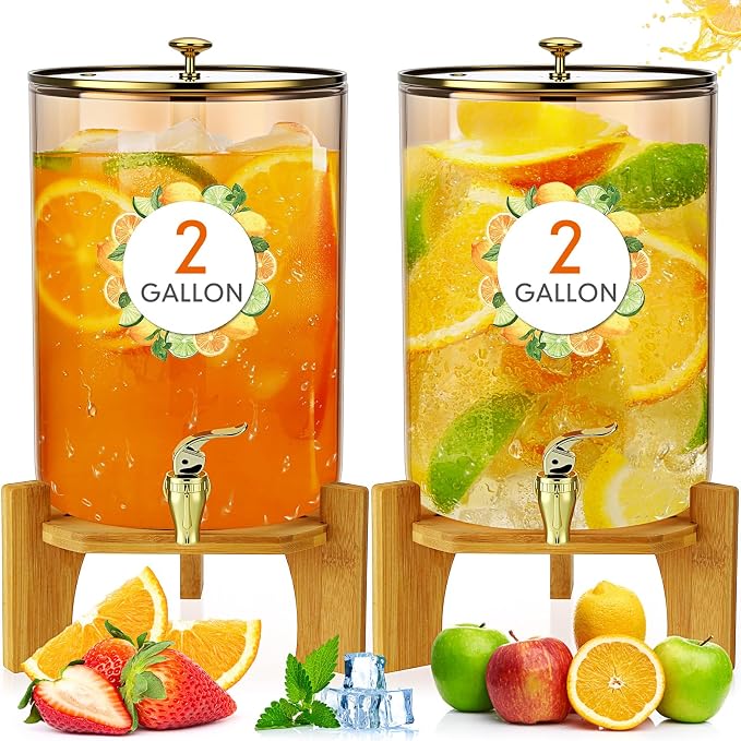 Honeydak 2 Pack 2 Gallon Each Amber Glass Drink Dispensers by Honeydak