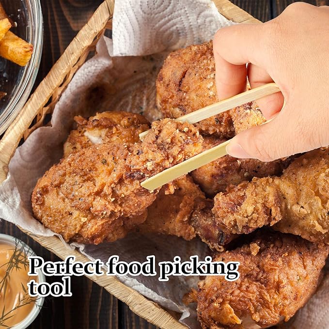 Patelai 90 Pieces Mini Bamboo Tongs Long Toast Tongs Disposable Wooden Cooking - Image 7