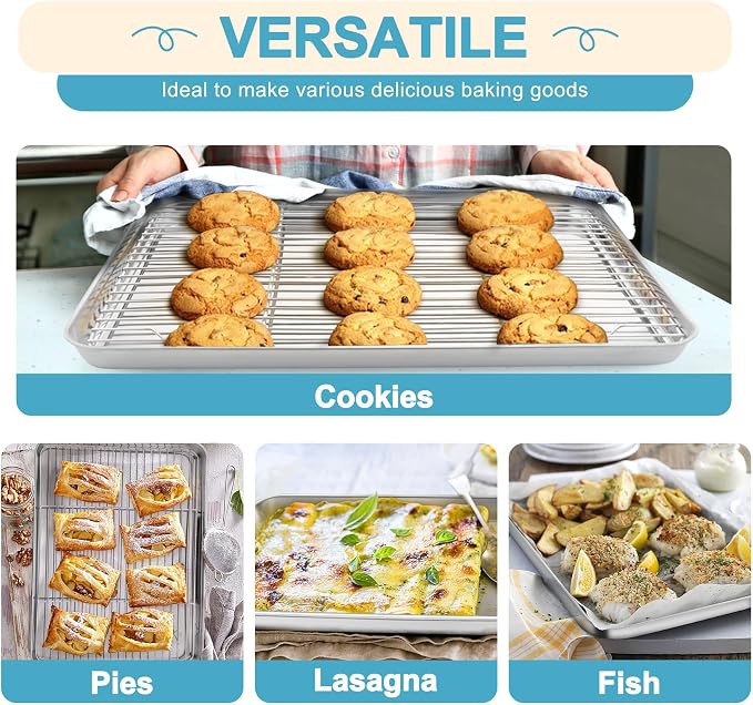 TeamFar Baking Sheet with Rack Set, 17.6/16/12.5 Inch Stainless Steel Cookie - Image 6