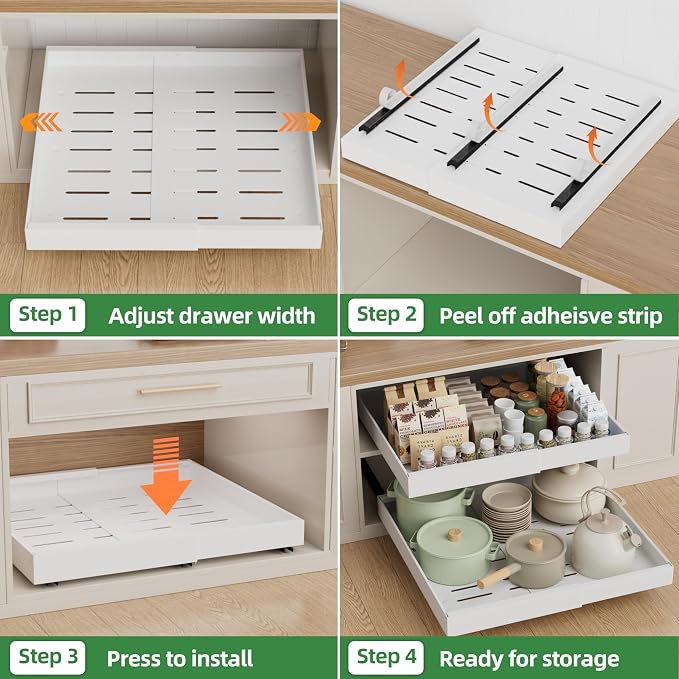 PAKETA 4 Pack Expandable Pull Out Cabinet Organizer, Upgrade 3 Slide Rails - Image 6