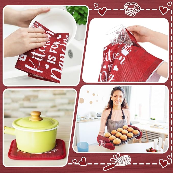 Leinuosen 8 Pcs Kitchen Towels and Oven Mitts Sets Pot Holders Dishcloths Set - Image 6