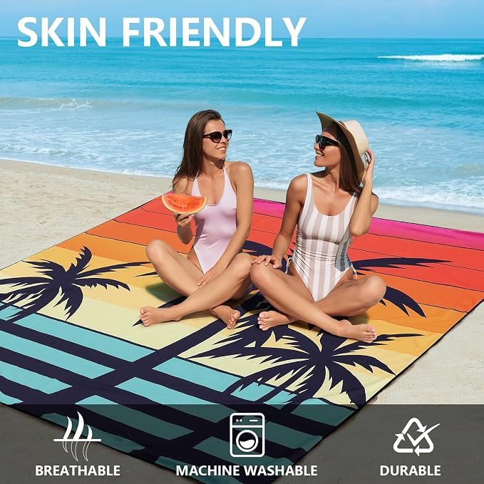 WIWIGO Beach Blanket Waterproof Sandproof Beach Mat 79" X 83"/10'x9'for 2-8 - Image 4