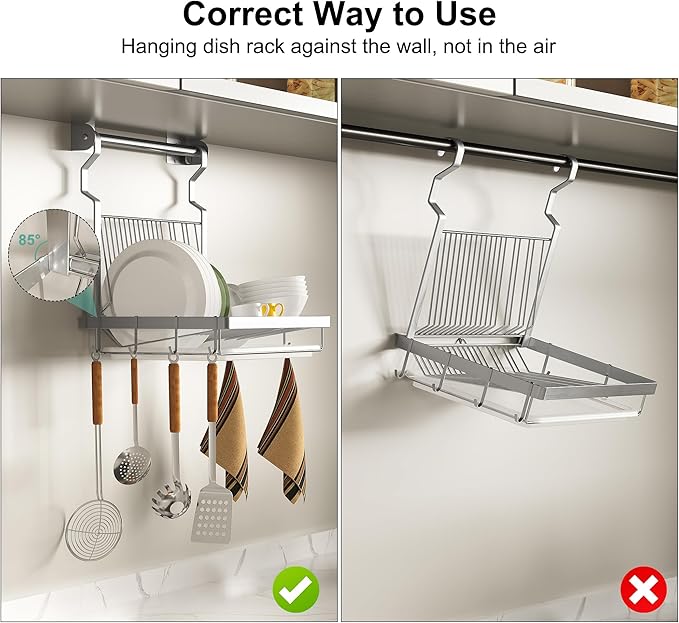 TQVAI Over Sink Dish Drainer Drying Rack, Stainless Steel Foldable Wall Mounted - Image 2
