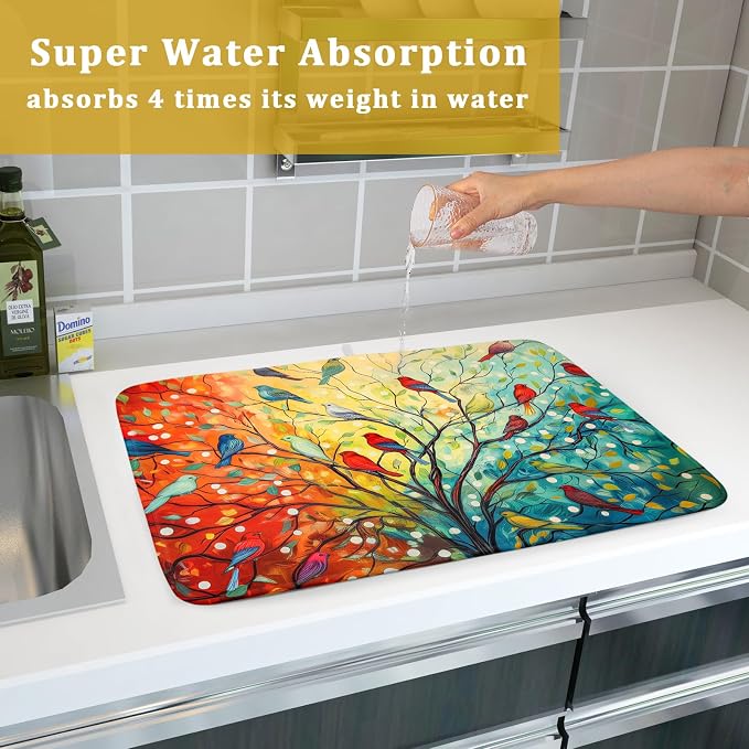 Spring Summer Floral Birds Dish Drying Mat - Image 7