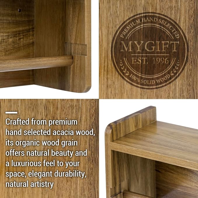 MyGift Hanging Paper Towel Roll Holder, Premium Acacia Solid Wood Farmhouse - Image 3