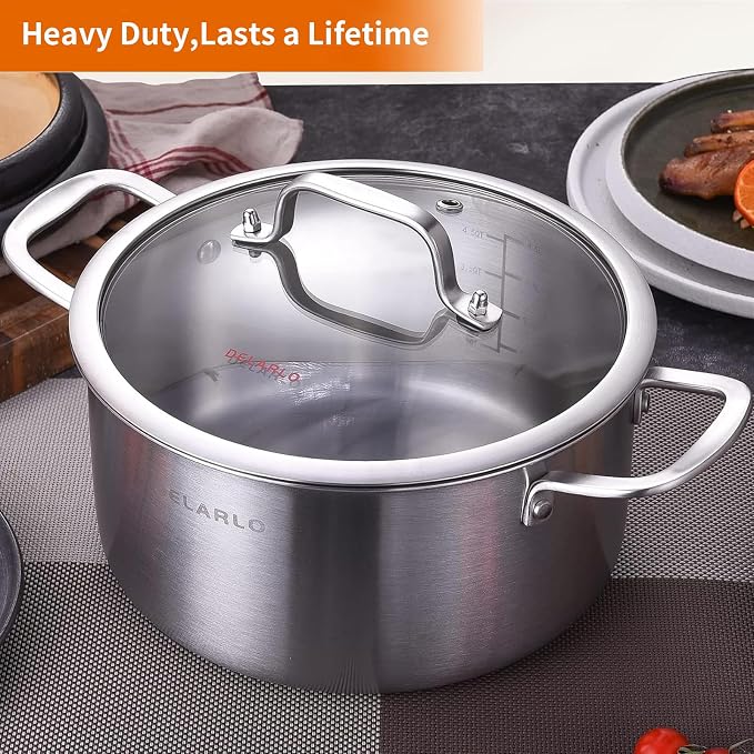 DELARLO Tri-Ply Stainless Steel Stock Pot, 5 Quart Stockpot - Image 5
