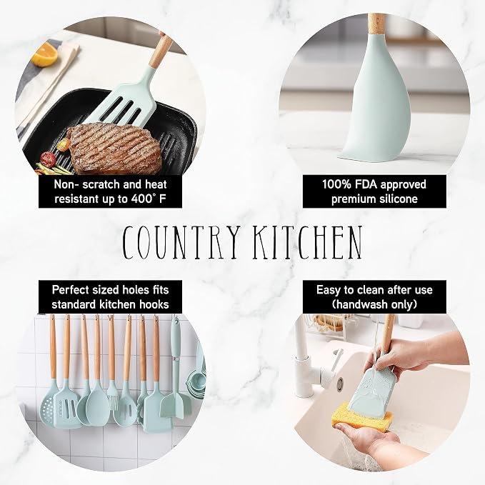 Country Kitchen Non Stick Silicone Utensil Set - Image 2
