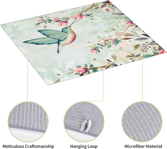 Hummingbird Flowers Dish Drying Mat 16x18 Inch, Microfiber Absorbent Fast Dry - Image 3